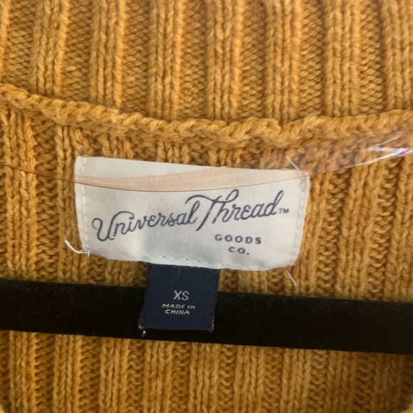 UEC Mustard Yellow V- Neck Cable Sweater - Picture 3 of 3